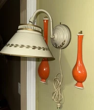 Vintage Metal Tole Lamp Gold Cream Plug In Electric Wall Sconce Lamp