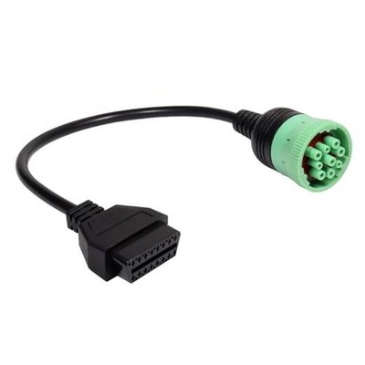 9 Pin J1939 Male to 16 Pin OBD2 OBDII Female Right Angle Green Type 2 Adapter