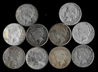 TEN (10) Peace Dollars (1922-26) 90% Silver Lower Grade Cull LOT A36