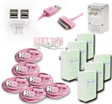 6X 4 USB PORT WALL ADAPTER 10FT CABLE POWER CHARGER PINK FOR IPHONE 4S IPOD IPAD