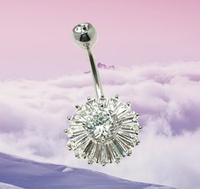 316L Surgical Steel 14G CZ Cubic Zirconia Stone Belly Ring Bar Length 12mm
