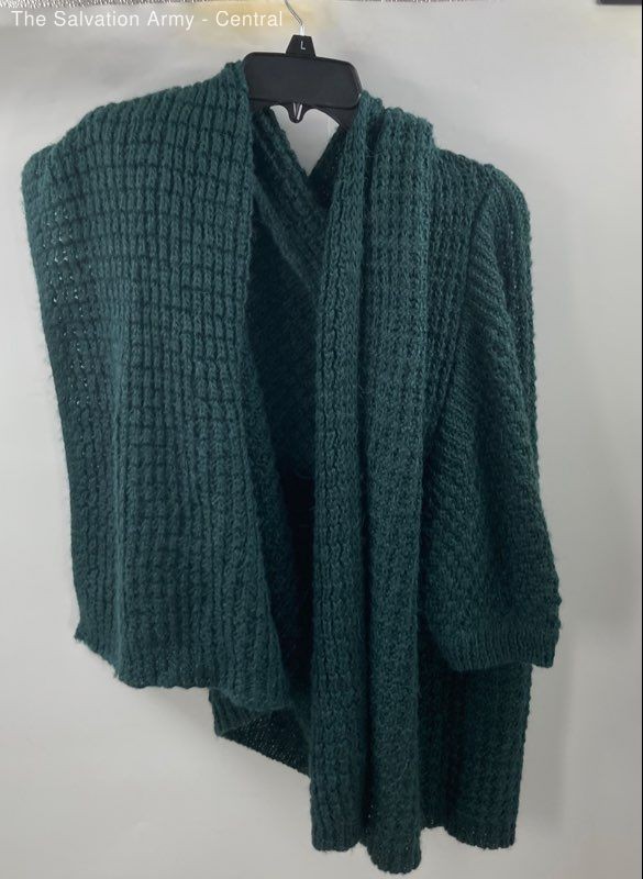 Joan Vass Womens Green V-Neck Knitted Classic Cardigan Sweater Size 1X