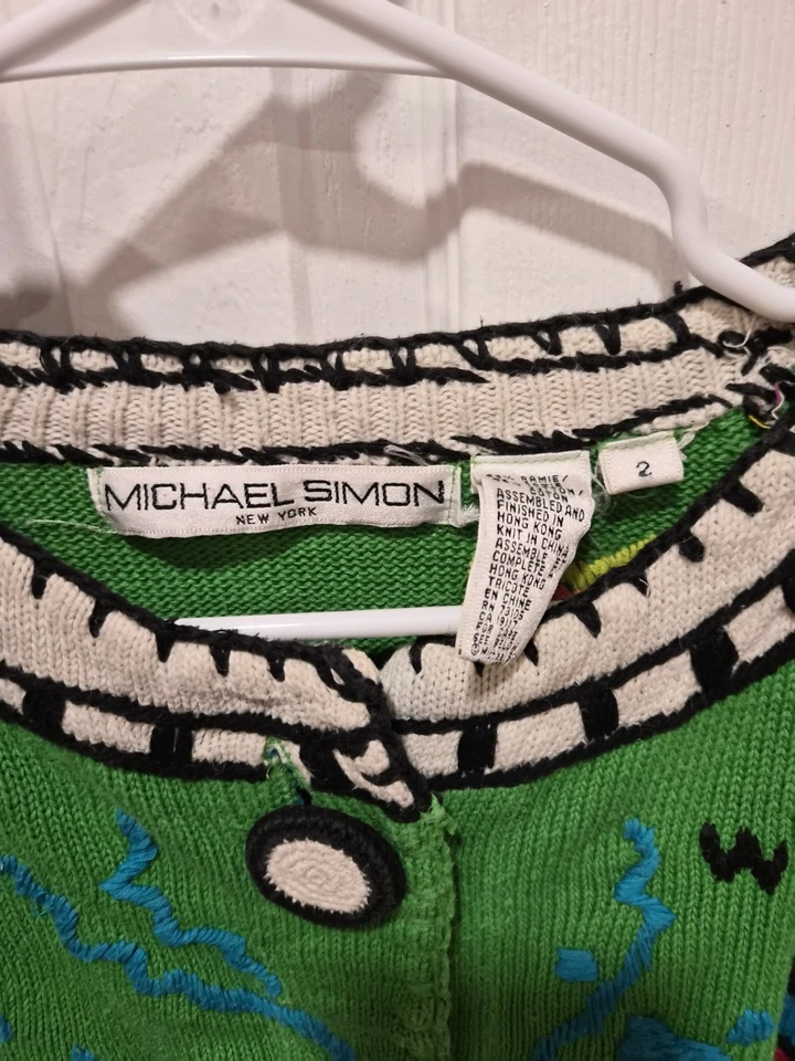 Micheal Simon Women's Sweater Size M Blue Multi-Color Embroidered World Map - Image 2 of 4