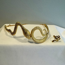 Bendable Gold Snake Necklace Ring Set Medusa Cleopatra Halloween Costume
