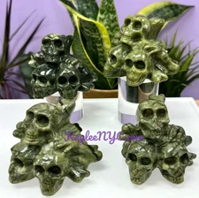 Wholesale Lot 4 PCs Natural Nephrite Jade Skull Crystals Healing Energy