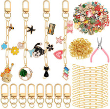 286 Pcs Gold Keychain Making Kit DIY Lip Gloss Keychains Bag Charm Kit with Char