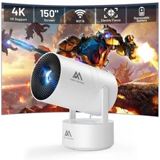 [Built-in Battery] Mini Projector with Wifi and Bluetooth, Rechargeable Porta...