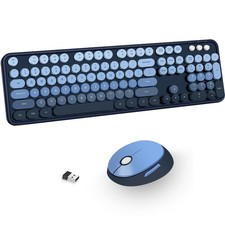Wireless Keyboard Mice Combo Retro Round Keys FullSized BlueColorful PC