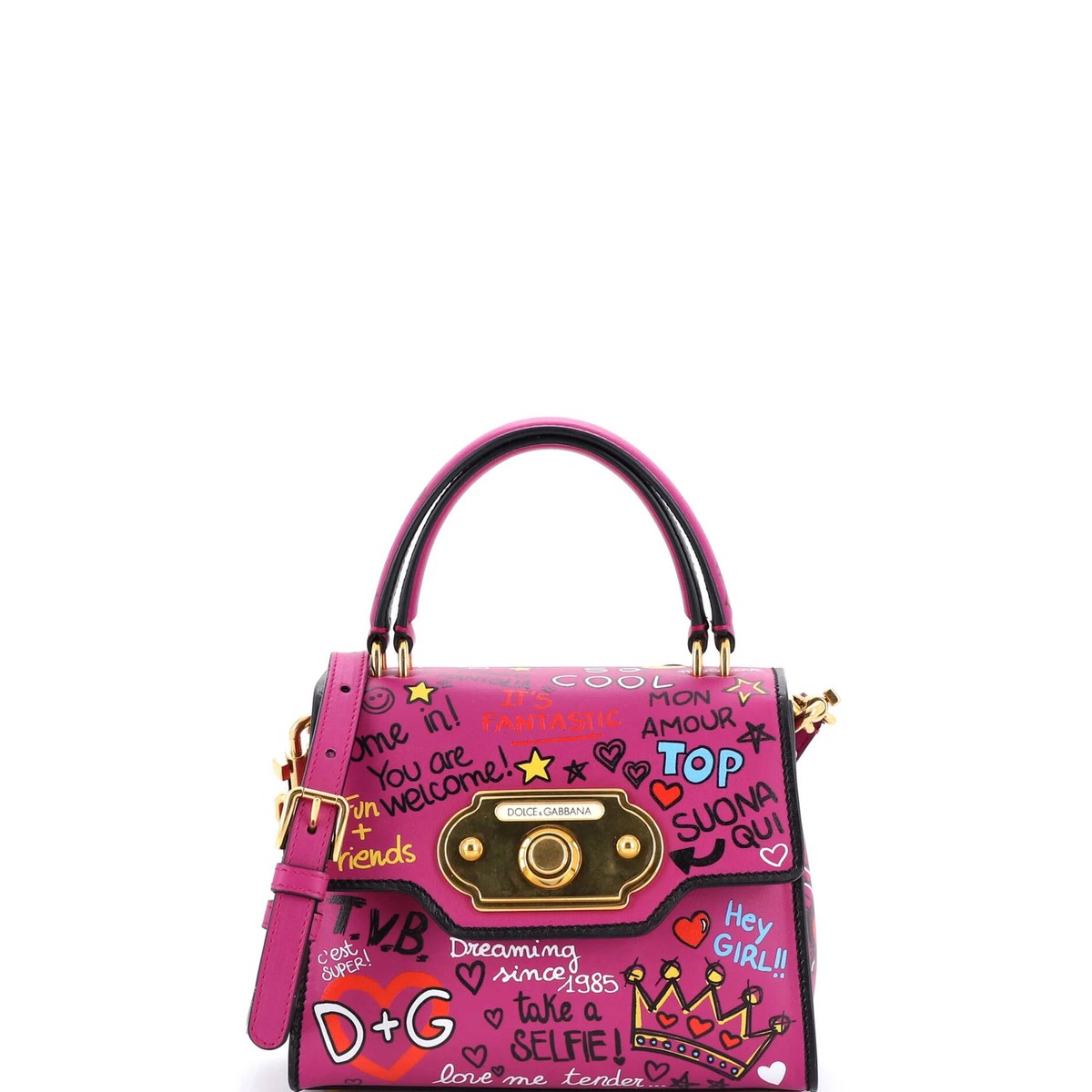 Dolce & Gabbana Welcome Top Handle Bag Printed Leather Mini | eBay