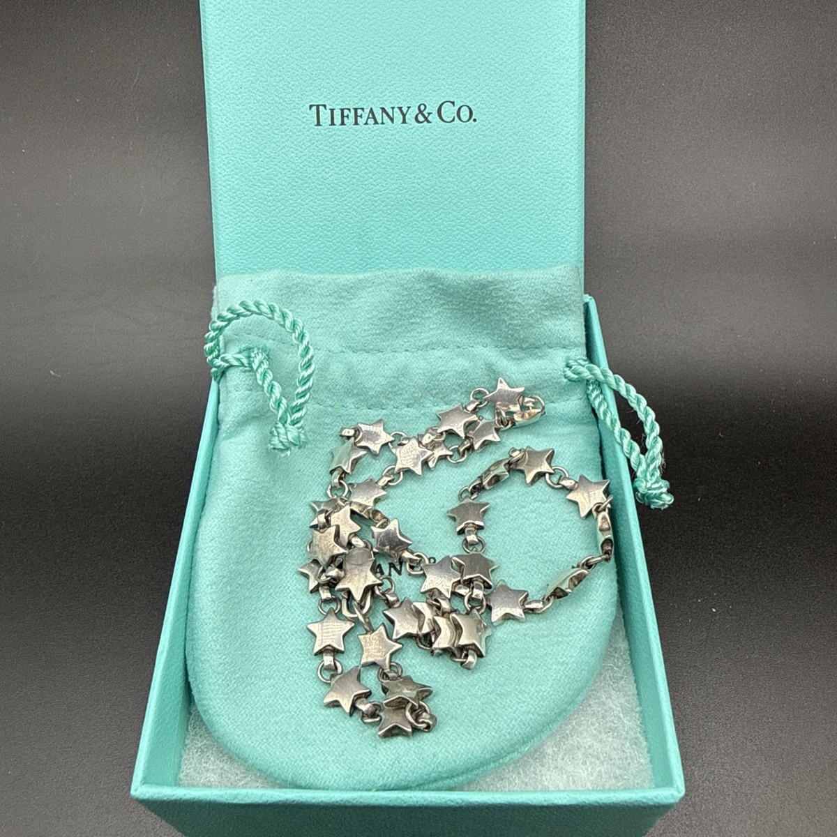 Tiffany & Co Puff Star Link Sterling Silver 925 Necklace 16” W