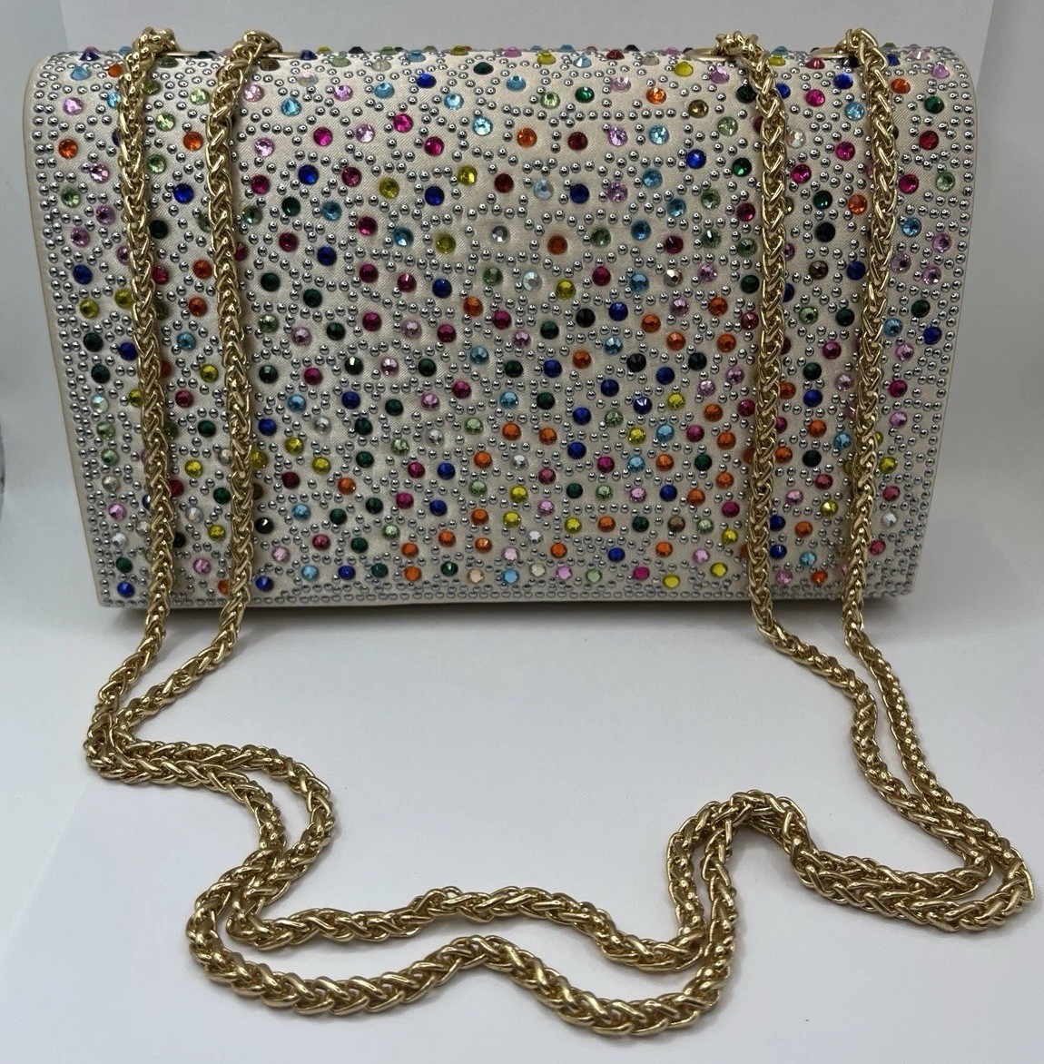 Multicolor Rhinestone Clutch/Shoulder Bag/Crossbody on Gold 