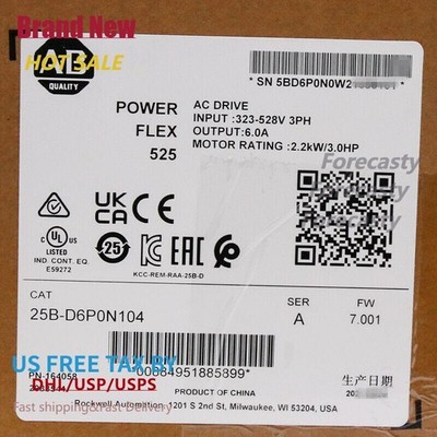 Sealed Genuine 25B-D6P0N104 /A PowerFlex 525 2.2kW 3Hp AC Drive ！ US Free Tax