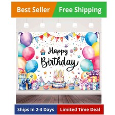 7x5ft Colorful Birthday Backdrop Banner Large Happy Birthday Party Decoration...