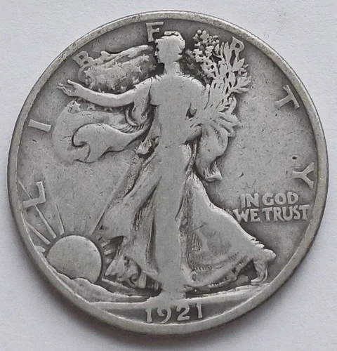 1921-D Walking Liberty Silver Half Dollar VG, Rare Key Date 50C