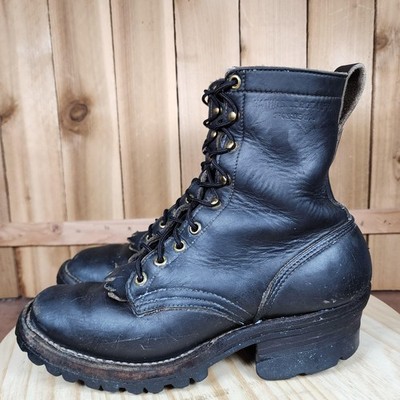 Hathorn Boot Mfg Packer Logger Boots Mens 6.5 A Black Leather Vibram Work