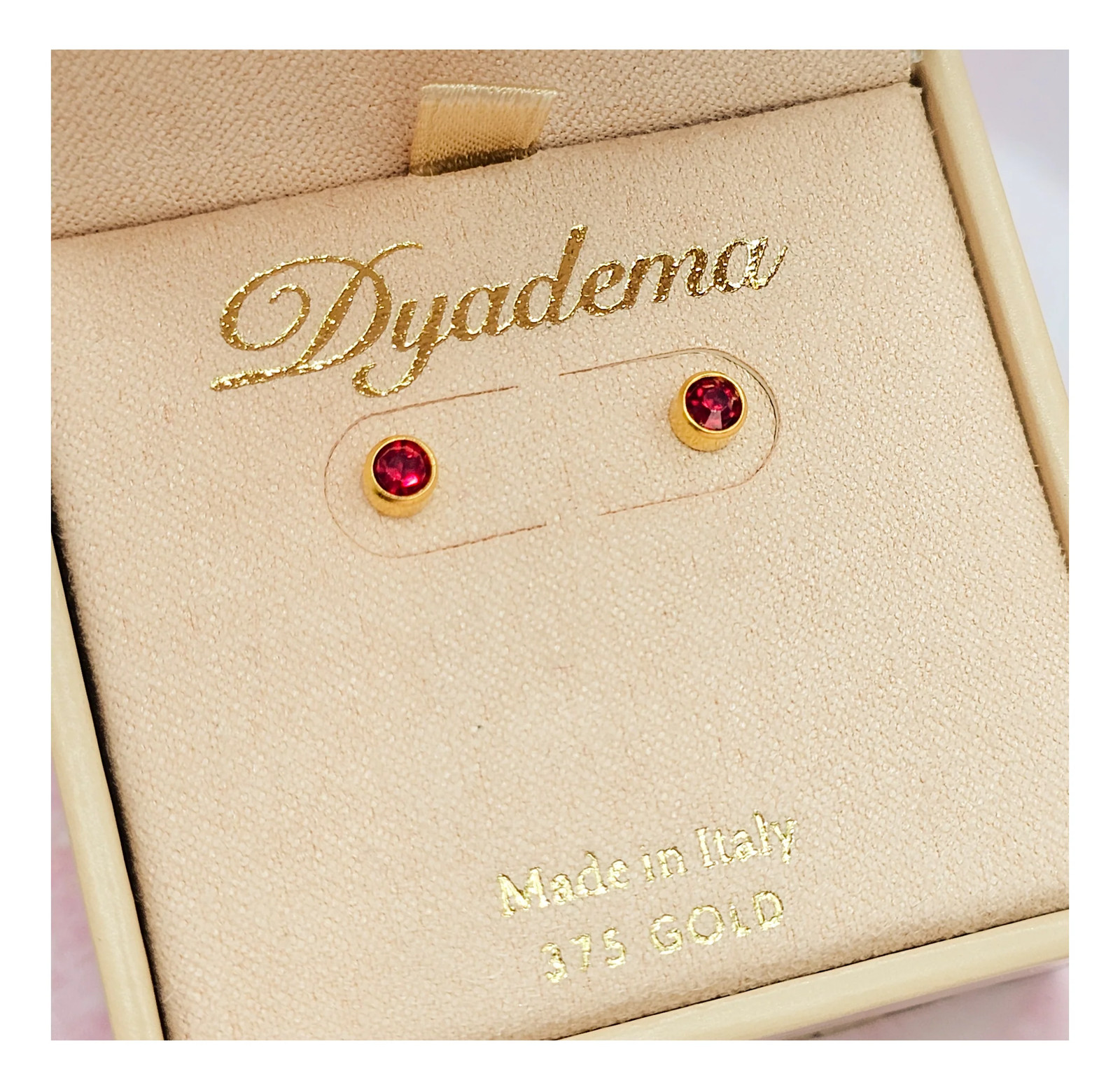 9ct Yellow Gold Ruby Red Bezel Stud Earrings - image 2