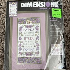 Vintage 2002 Dimensions Stamped Cross Stitch Kit Purple Friends Dreams NEW 3205