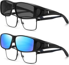 Polarized Fit Over Glasses Sunglasses for Men Women Driving Square Wrap Around S