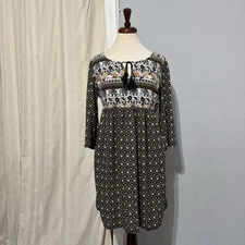 Mlle Gabrielle Women Bohemian Hippie Elephant Print Long Sleeve Flared Dress M