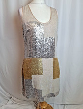 Phase Eight Heavily Beaded Sequin Mini Dress Party Cocktail Gold UK14 C5350