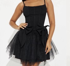 NWT  FASHION NOVA Black Bow Corset Mini Dress Sz Small 