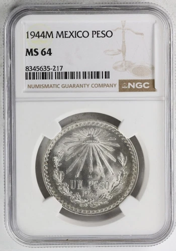1944M Mexico Peso NGC MS 64