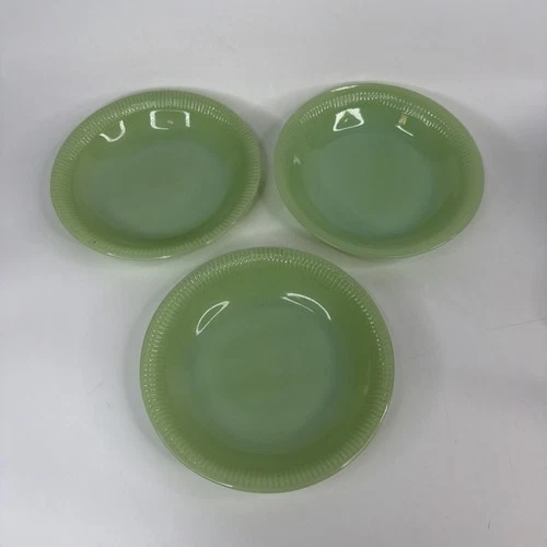 Lot Of 3 Fire King Jadeite Jane Ray Ribbed Flat Soup Bowl 7.5" Oven Ware