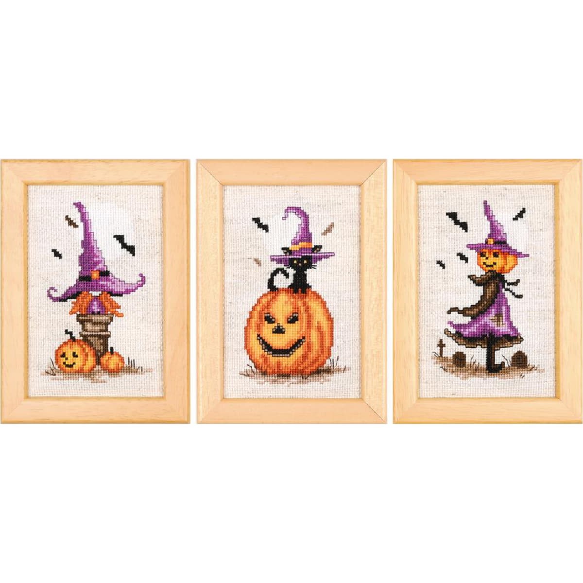Vervaco counted cross stitch kit ""Halloween"" Set of 3, 8x12cm, DIY