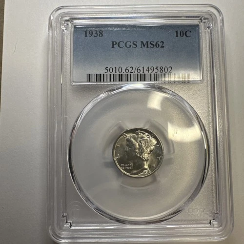 1938-P MERCURY Silver DIME PCGS MS62 Blast 💥 White US Coin 🪙 (4382)