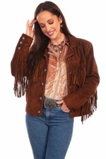 Scully L1080-125-S Women 100 Leather Fringe  Lacing Jacket Cafe Brown - Small