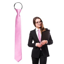 Womens Tie, Black Ties for Women Zipper Tie Pre Tied Tie Woman Necktie for Pink