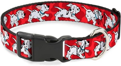 Buckle-Down Plastic Clip Collar - Dalmatians Running/Paws Reds/White/Black - 1''
