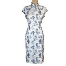 Vintage Silk Cheongsam Dress Sz M Chinoiserie Asian Mandarin Cocktail Dress