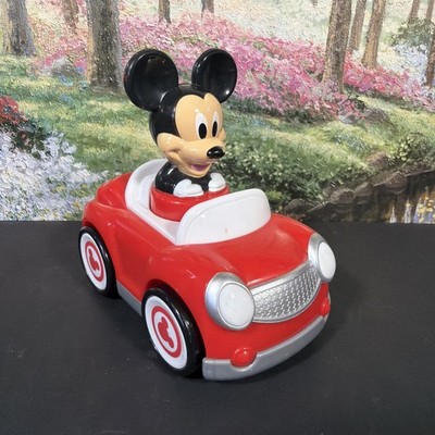 Disney HAP-P-KID Mickey Mouse in Red Car Toy Push Down He Drives Racer 5 x5 x3 