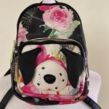 Betsey Johnson Mini Backpack Dog Face Floral Rose Pink Purse Cute Bag