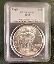 American Eagle 1oz Fine Silver Coin .999 PCGS Graded MS69