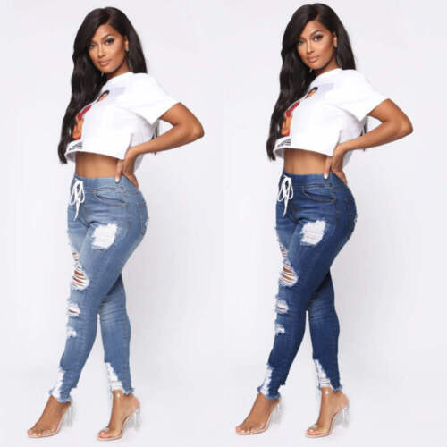 Womens Jeans Fashion Denim Pants Stretch Ripped Jeans Skinny Jeans High Waisted - Picture 4 of 16