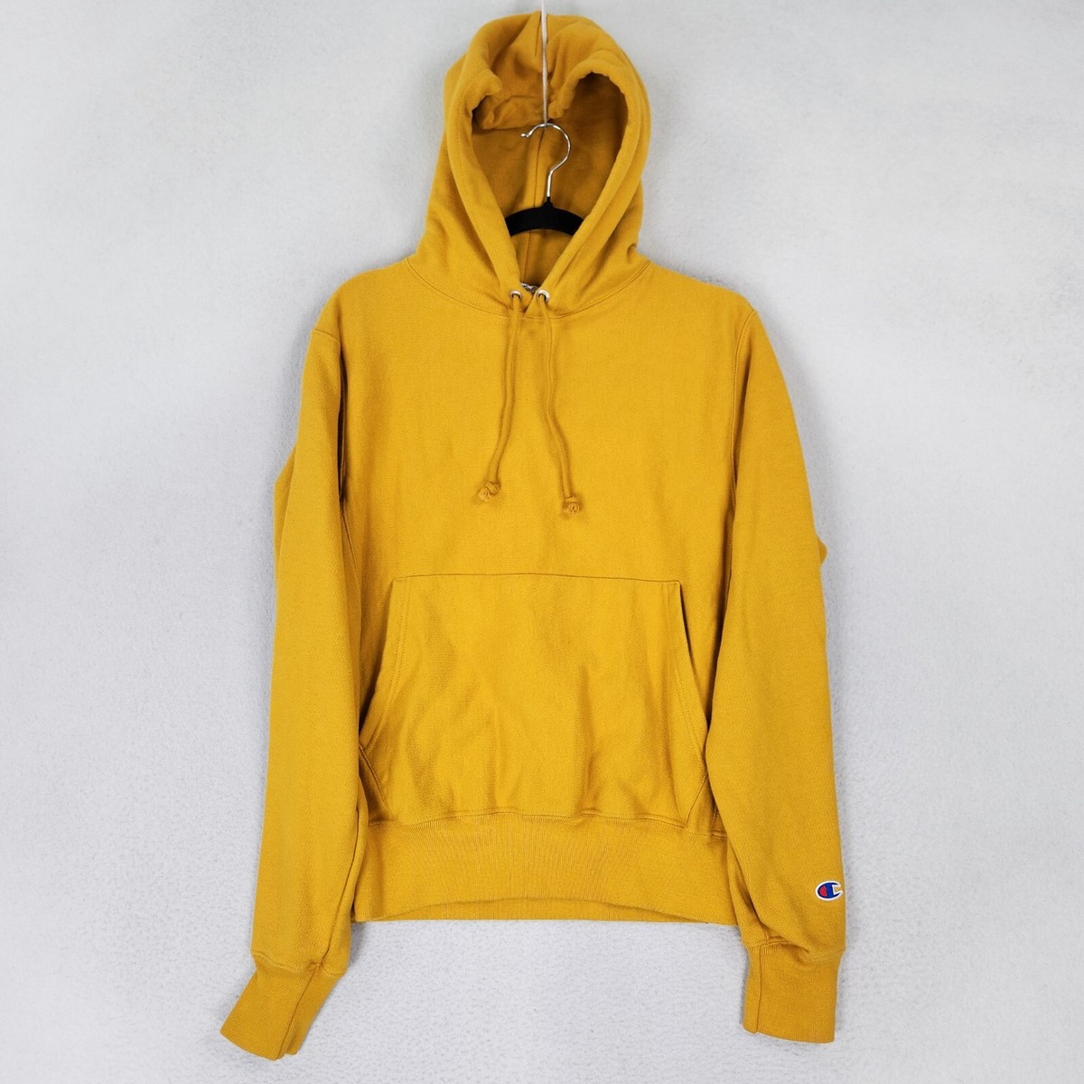 Champion Sweater Mens Small Golden Yellow Reverse Weave Hoodie