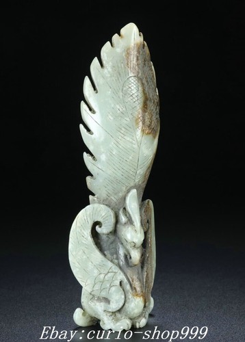 Ancienne statue oiseau phénix sculptée en jade naturel Hetian Fengshui 5,5