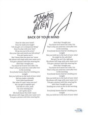 Jimmie Allen Signed Autographed Back Of Your Mind Lyric Sheet Country ACOA COA