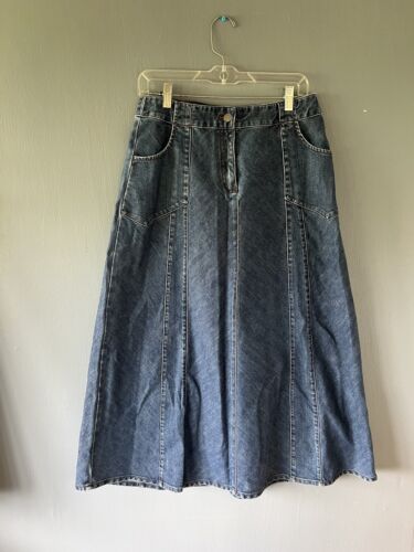 J Jill Sz 8 Maxi Stretch Denim Skirt A Line Western Feminine Long Jeans Trendy - Picture 1 of 12