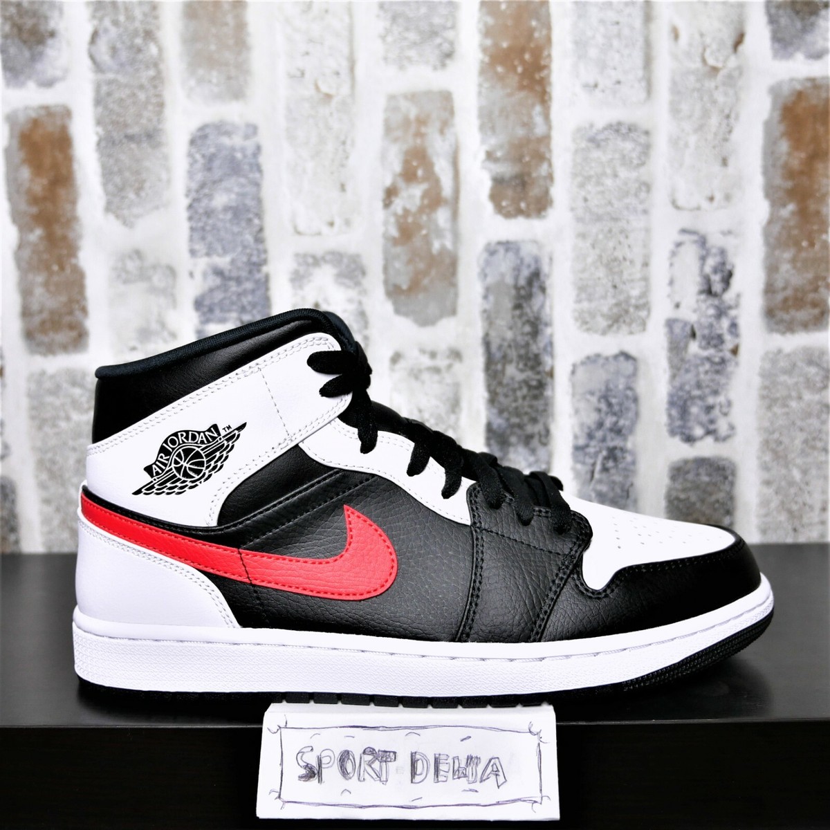 Nike Air Jordan 1 Mid Black Chile Red White 554724-075 Men's Nike Air Jordan 1 Mid Black Chile Red White 554724-075 Men's