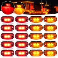 20PCS Marker Lights 2.5" LED Truck Trailer Oval Clearance Side Light Amber Red