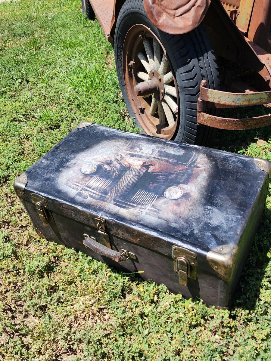 Antique Metal Trunk, Suitcase Style. Redone. Black & Copper Antique Metal Trunk, Suitcase Style. Redone. Black & Copper