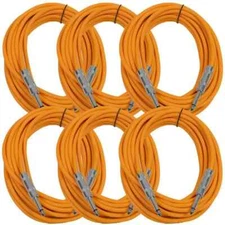 6 Pack of 25 Foot Orange TS to TS Patch Cables PA/DJ Cords 1/4 Inch TS Mono