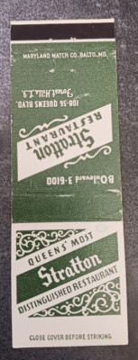 vtg MATCHBOOK MATCHCOVER Stratton Restaurant Forest Hills Queens NY New York
