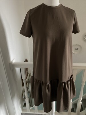 ZARA UK14 EUR L BROWN DROP WAIST DRESS SHORT SLEEVES SUITABLE AS MATERNITY  WEAR UK - Main Image