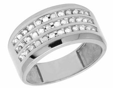 10K White Gold Genuine Diamond Mens 3 Row Channel Wedding Band Ring 1/2 CT 11MM