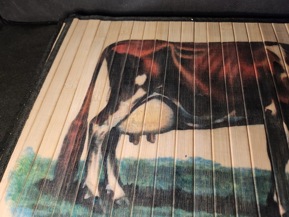 Juego de 6 manteles individuales de bambú natural de vaca de 17x12" para mesa de campo antideslizantes Foto 3 de 4