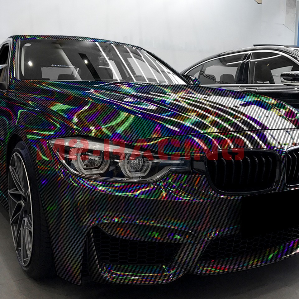Holographic Carbon Fiber Black Laser Chrome Vinyl Wrap Sheet Film Decal ...
